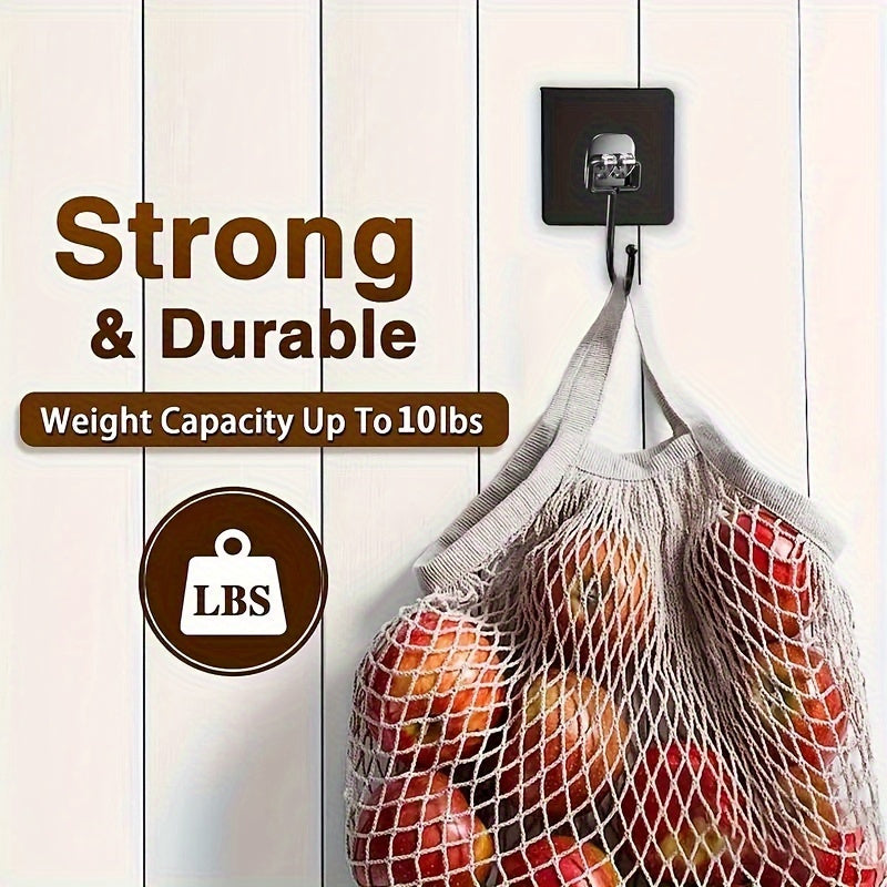 Large Self-Adhesive Wall Hooks, Black 2-Piece Set for Towels, Coats, Keys and Everyday Hanging Storage on Compatible Bathroom and Kitchen Surfaces