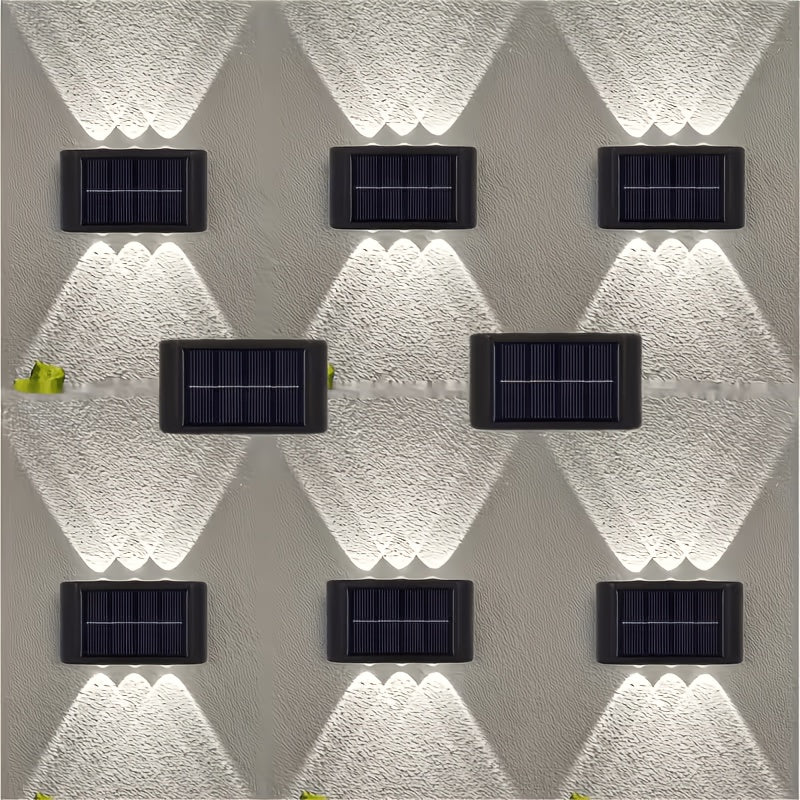 Solar Up and Down Wall Sconces with Listed 6-LED Design, White or Warm Light and 4- or 8-Piece Options for Outdoor Fence, Patio and Garden Decoration