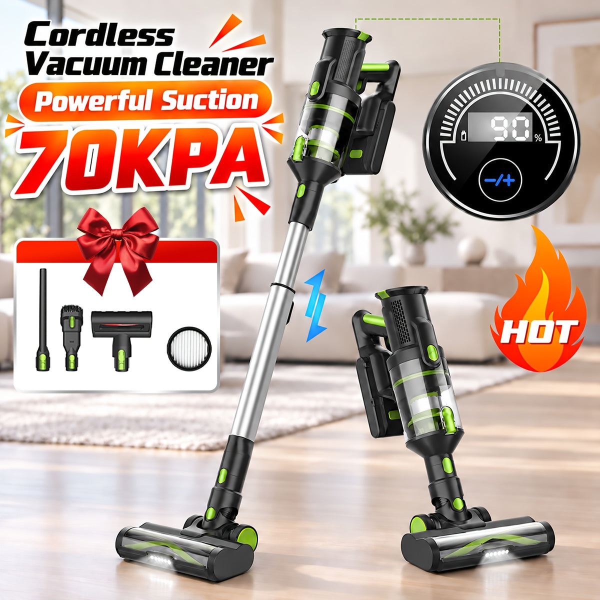 INSE Cordless Vacuum Cleaner, 6-in-1 Rechargeable Home Vacuum with Detachable Battery, LED Brush and 50.5oz Dust Cup for Hardwood, Carpet and Pet Hair
