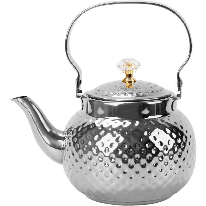 Hammered Stainless Steel Teapot with Strainer, 40.58oz Loose Leaf Tea Kettle in Gold or Silver for Home Tea Brewing & Tea Lover Gifts