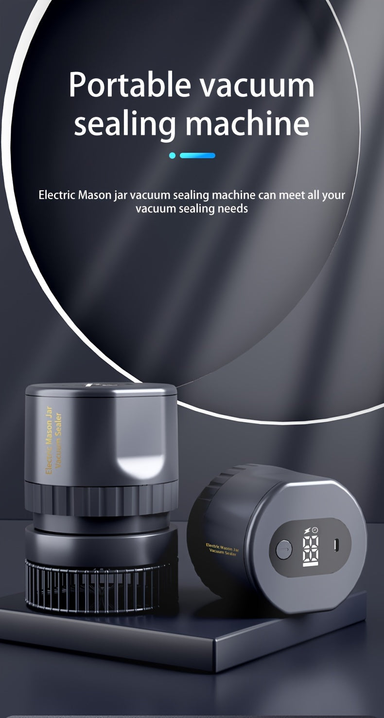 Electric Mason Jar Vacuum Sealer with One-Touch Operation, USB Rechargeable Kitchen Jar Sealing Tool with Wide and Narrow Mouth Lids, Black or White Options