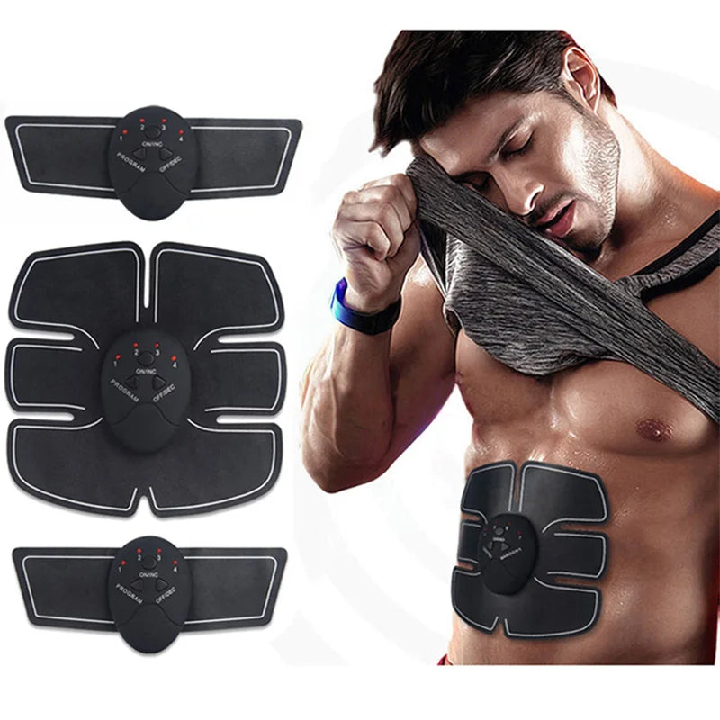 EMS Muscle Stimulator with Six Modes and Push-Button Controls, Black AAA Battery-Powered Fitness Pad in 6 pack ABS, 8 pack ABS or HipTrainer Options