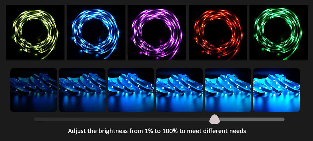Music Sync RGB LED Strip Lights with 5V USB Power and Bluetooth 24key Option, Nine Lengths from 1m to 30m for Bedroom, TV and Party Accent Decoration