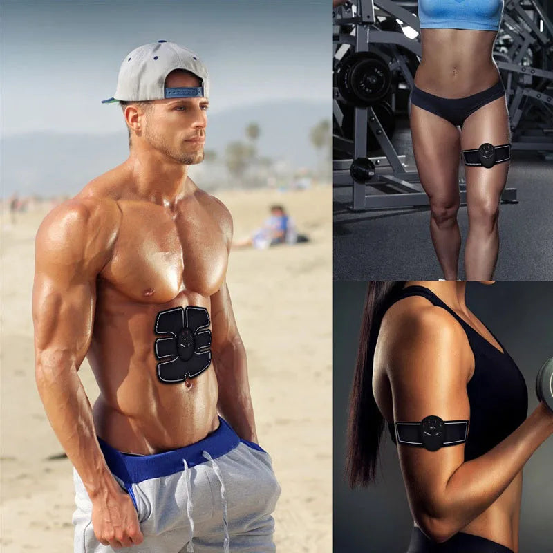 EMS Muscle Stimulator with Six Modes and Push-Button Controls, Black AAA Battery-Powered Fitness Pad in 6 pack ABS, 8 pack ABS or HipTrainer Options