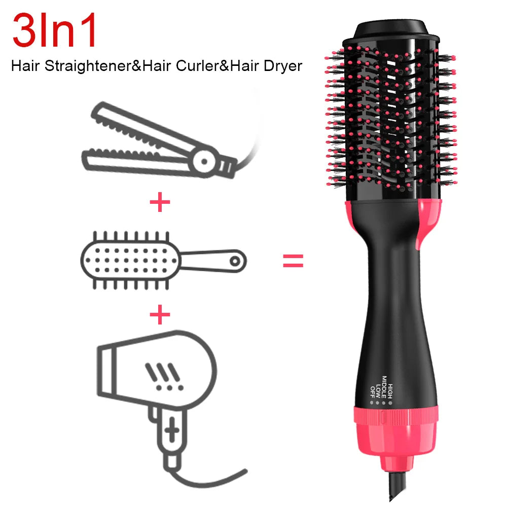 Oval Hair Dryer Brush by LISAPRO, Red 1000W Ionic Hot Air Volumizer with Three Heat Settings, Dial Control and 2.5m Swivel Cord for At-Home Blowouts