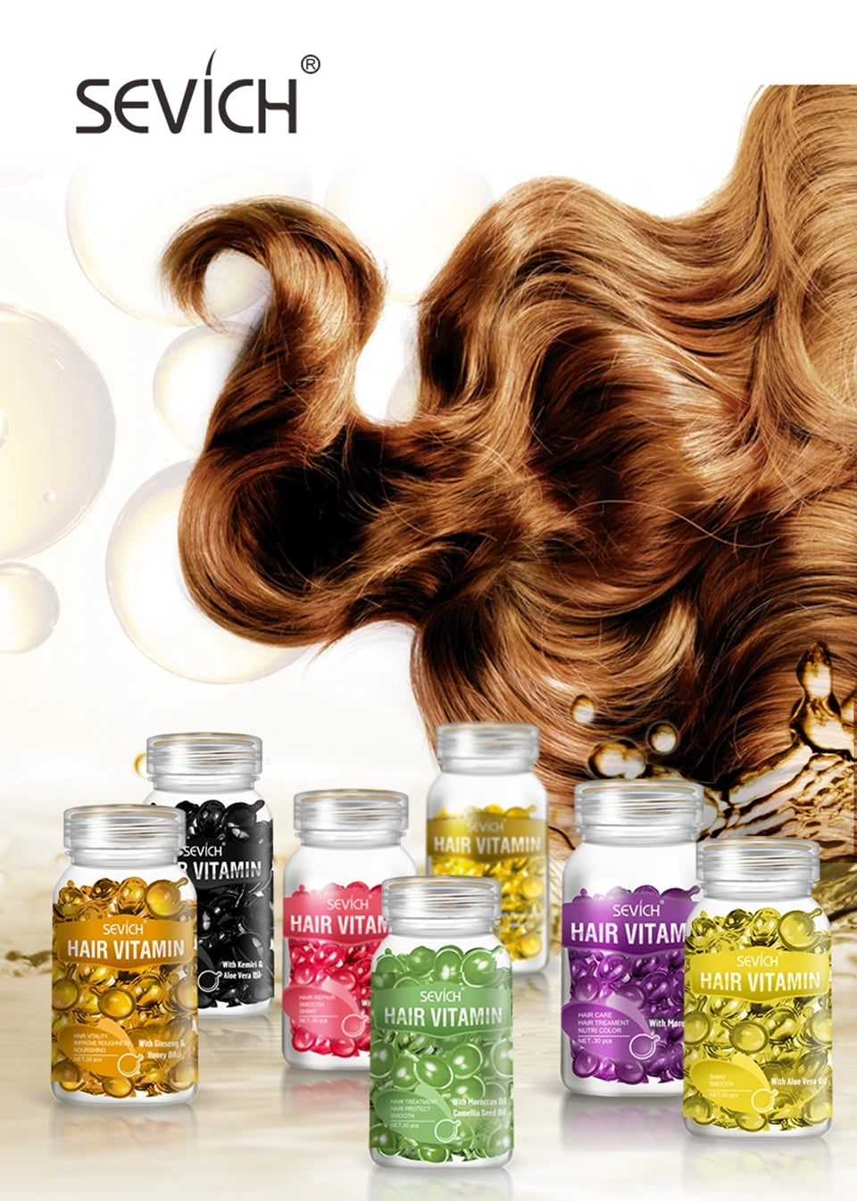 Sevich Hair Oil Capsule Set with Nine Cosmetic Hair Care Option Labels, Three-Piece Set Reference for Conditioning Routines and Soft, Shiny Hair Styling