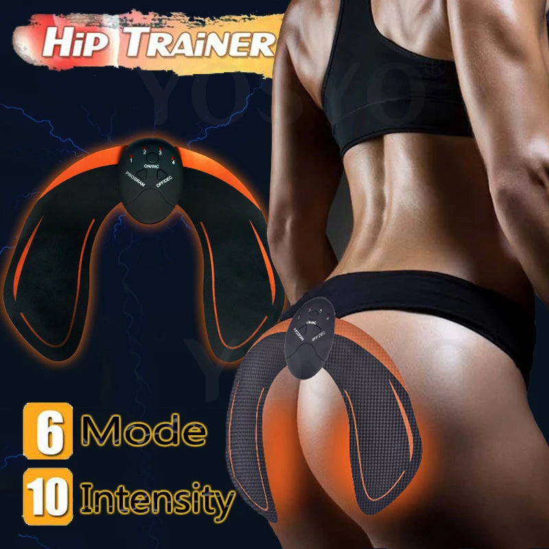 EMS Muscle Stimulator with Six Modes and Push-Button Controls, Black AAA Battery-Powered Fitness Pad in 6 pack ABS, 8 pack ABS or HipTrainer Options