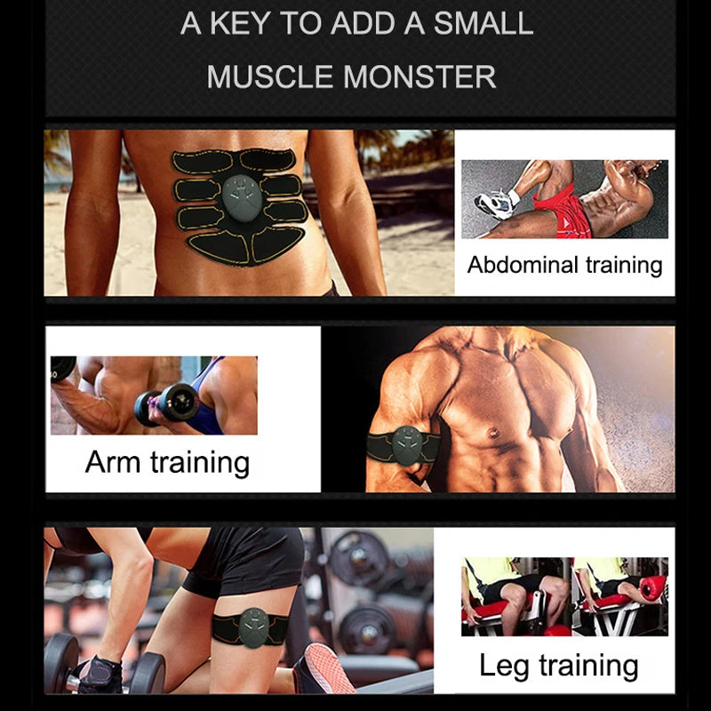 EMS Muscle Stimulator with Six Modes and Push-Button Controls, Black AAA Battery-Powered Fitness Pad in 6 pack ABS, 8 pack ABS or HipTrainer Options