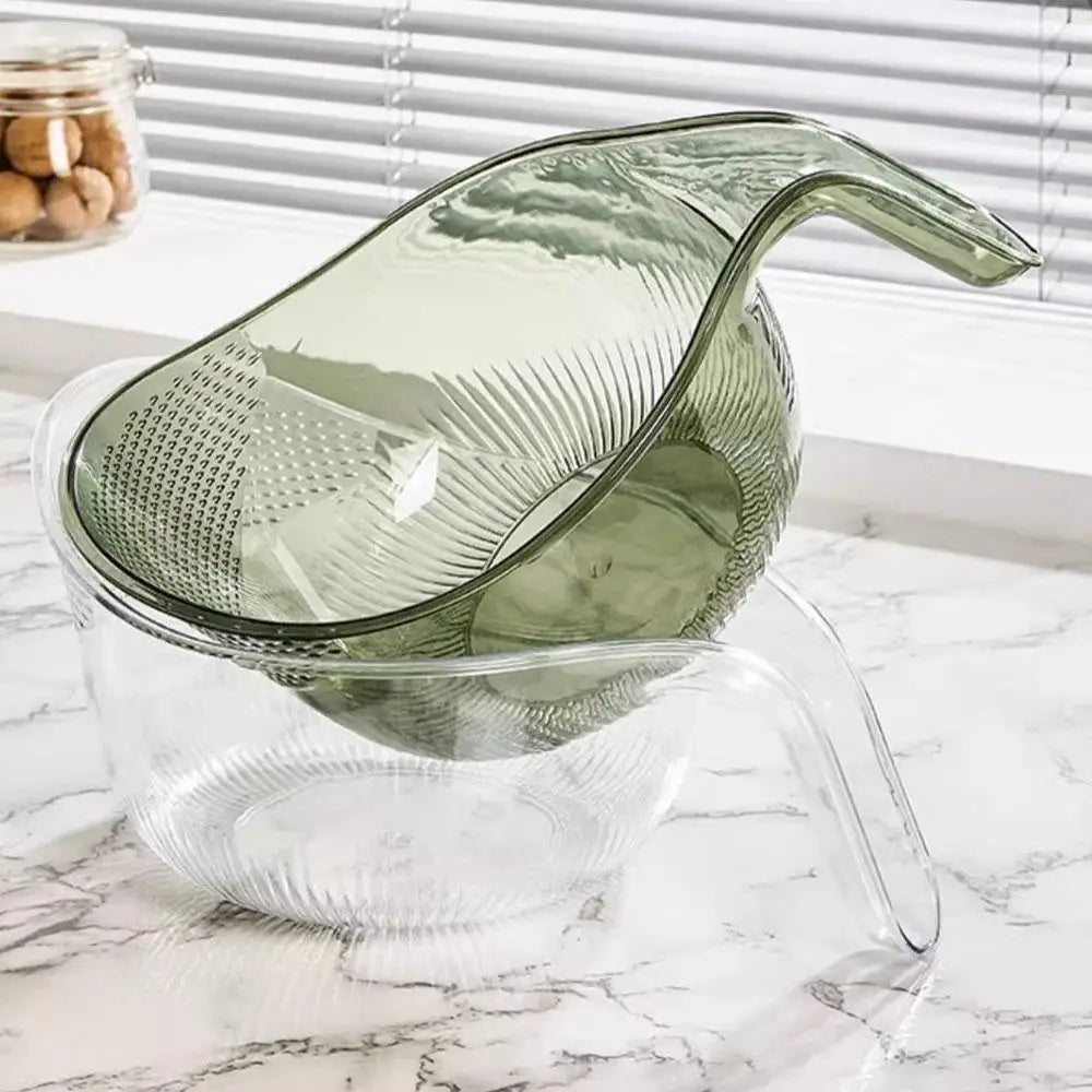 PET Rice Washing Bowl, Side-Draining Kitchen Colander with Handle and Small Bowl Reference, Listed 198 x 293 x 130mm Size in White, Green or Grey
