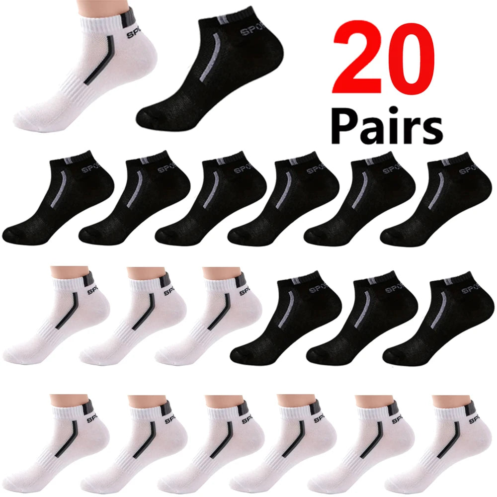 Men's Mesh Ankle Socks in Polyester, Short Casual and Sports Style Multipacks with 5, 10, 20, 30 or 40-Pair Labels and Black, White, Gray or Mixed Options