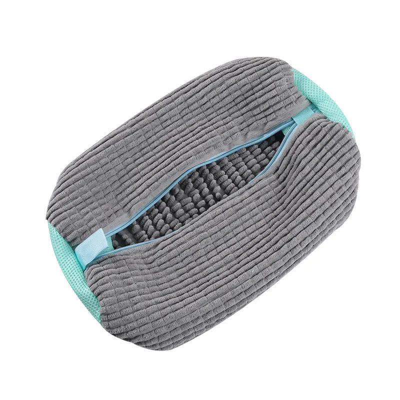 Padded Shoe Washing Bag in Polyester with Fluffy Fiber and Net Design, Single Laundry Accessory in 39X19 Gray or Yellow for Compatible Machine-Washable Footwear