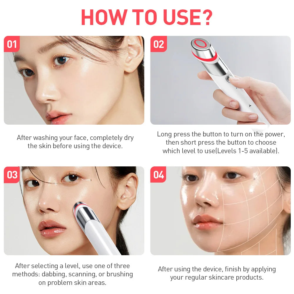 Touch-Activated Facial Care Wand with Rotating T-Bar Head, Black Rechargeable Beauty Tool with Listed Red Light, Warmth, Vibration and Microcurrent Functions