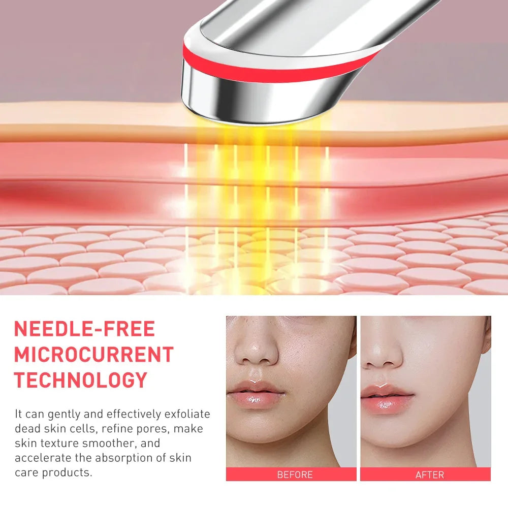 Touch-Activated Facial Care Wand with Rotating T-Bar Head, Black Rechargeable Beauty Tool with Listed Red Light, Warmth, Vibration and Microcurrent Functions