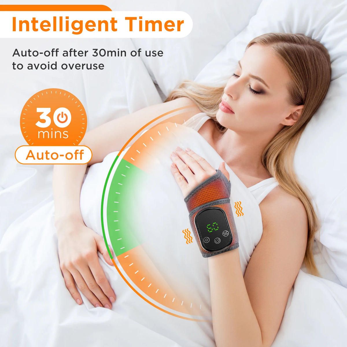 Heated Wrist Massager Wrap with Three or Five Heat Settings, Three Vibration Modes and Adjustable Strap, Type-C Rechargeable Models for Personal-Care Breaks
