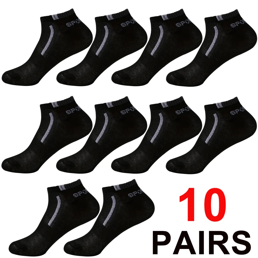 Men's Mesh Ankle Socks in Polyester, Short Casual and Sports Style Multipacks with 5, 10, 20, 30 or 40-Pair Labels and Black, White, Gray or Mixed Options