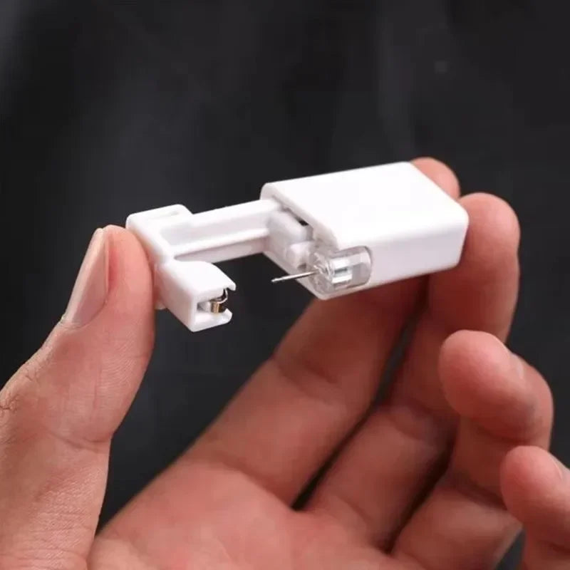 Disposable Ear Piercing Device with Built-In Earring, White Plastic and Stainless Steel Tool in Single or Multipack Options for Professional Assessment