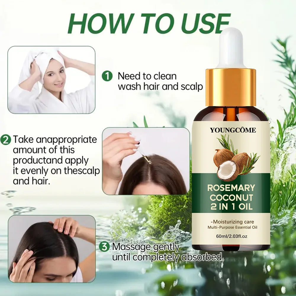 Rosemary Hair Oil with Coconut Oil Reference, 40ml Single, 60ml Single or Three-Piece 60ml Options for Label-Guided Cosmetic Hair and Scalp Care Routines