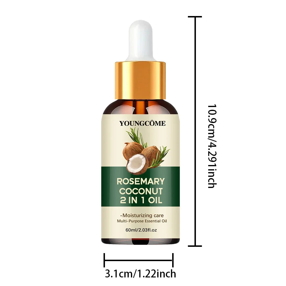Rosemary Hair Oil with Coconut Oil Reference, 40ml Single, 60ml Single or Three-Piece 60ml Options for Label-Guided Cosmetic Hair and Scalp Care Routines