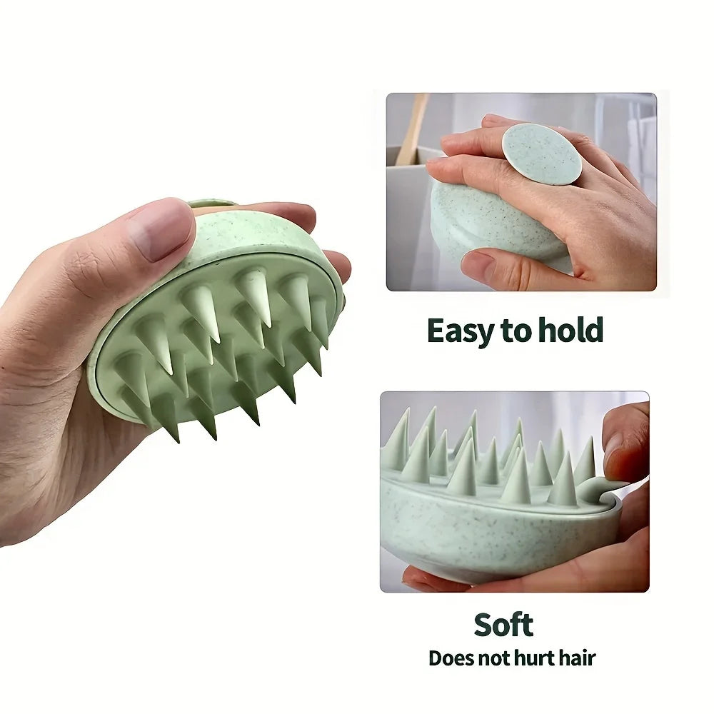 Silicone Shampoo Brush with Manual Scalp Massage Teeth, Approximate 8 x 7cm Hair Washing Tool in White, Green, Pink or Blue for Everyday Shower Hair Care