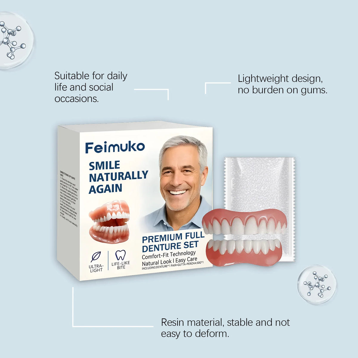 Denture Decoration Set with Upper and Lower False Teeth References, Single and Multi-Piece Options for Adults, Professional Dental Fit Review Before Use