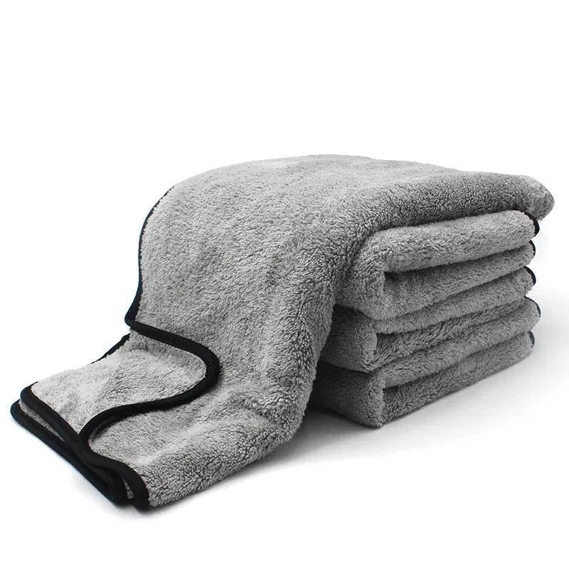 Car Drying Microfiber Towel 60 x 40cm, Single Absorbent Polyester Cleaning Cloth with Double-Sided Coral Fleece Texture for Auto Detailing and Window Care