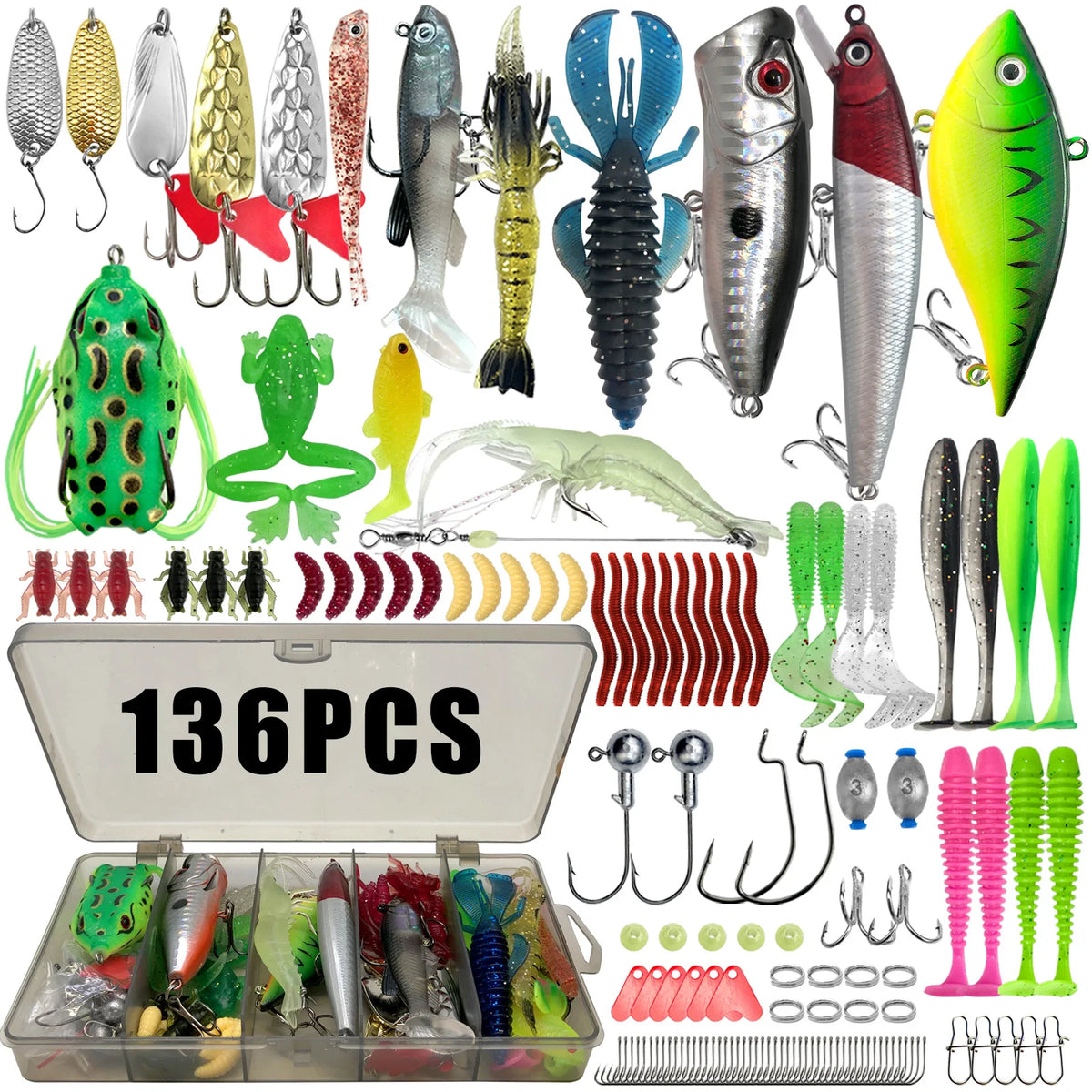 Fishing Lure Kit for Trout, Pike and Bass, Multi-Lure Tackle Selection with Layered Box Reference and Six Model Options for Recreational Angling Trips