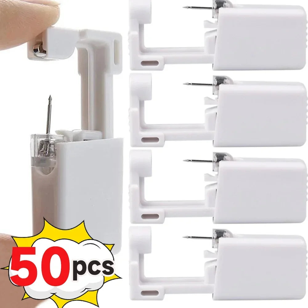 Disposable Ear Piercing Device with Built-In Earring, White Plastic and Stainless Steel Tool in Single or Multipack Options for Professional Assessment