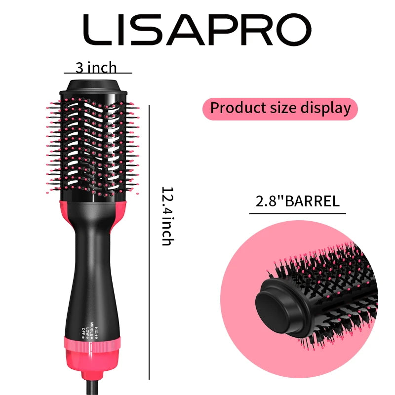 Oval Hair Dryer Brush by LISAPRO, Red 1000W Ionic Hot Air Volumizer with Three Heat Settings, Dial Control and 2.5m Swivel Cord for At-Home Blowouts