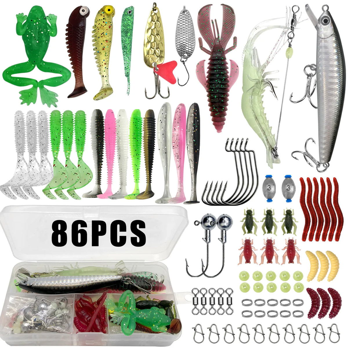 Fishing Lure Kit for Trout, Pike and Bass, Multi-Lure Tackle Selection with Layered Box Reference and Six Model Options for Recreational Angling Trips