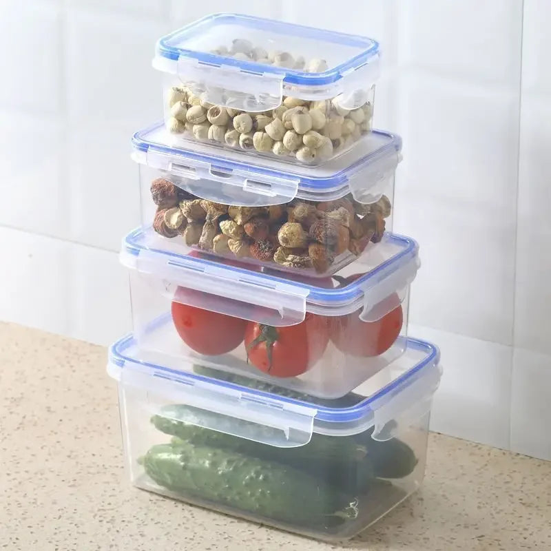Rectangular Refrigerator Storage Box with Lid, White Plastic Food Container for Lunch Portions and Leftovers in 500ml to 2500ml or Four-Piece Set Options