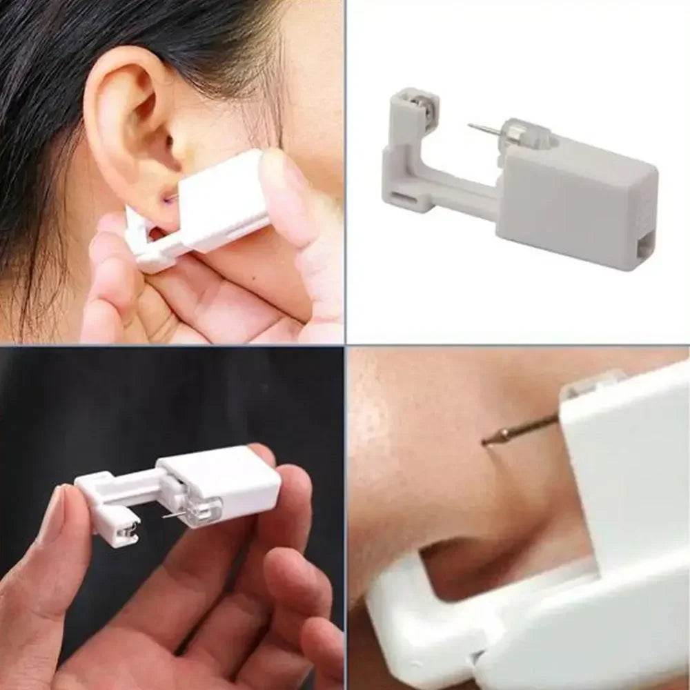 Disposable Ear Piercing Device with Built-In Earring, White Plastic and Stainless Steel Tool in Single or Multipack Options for Professional Assessment