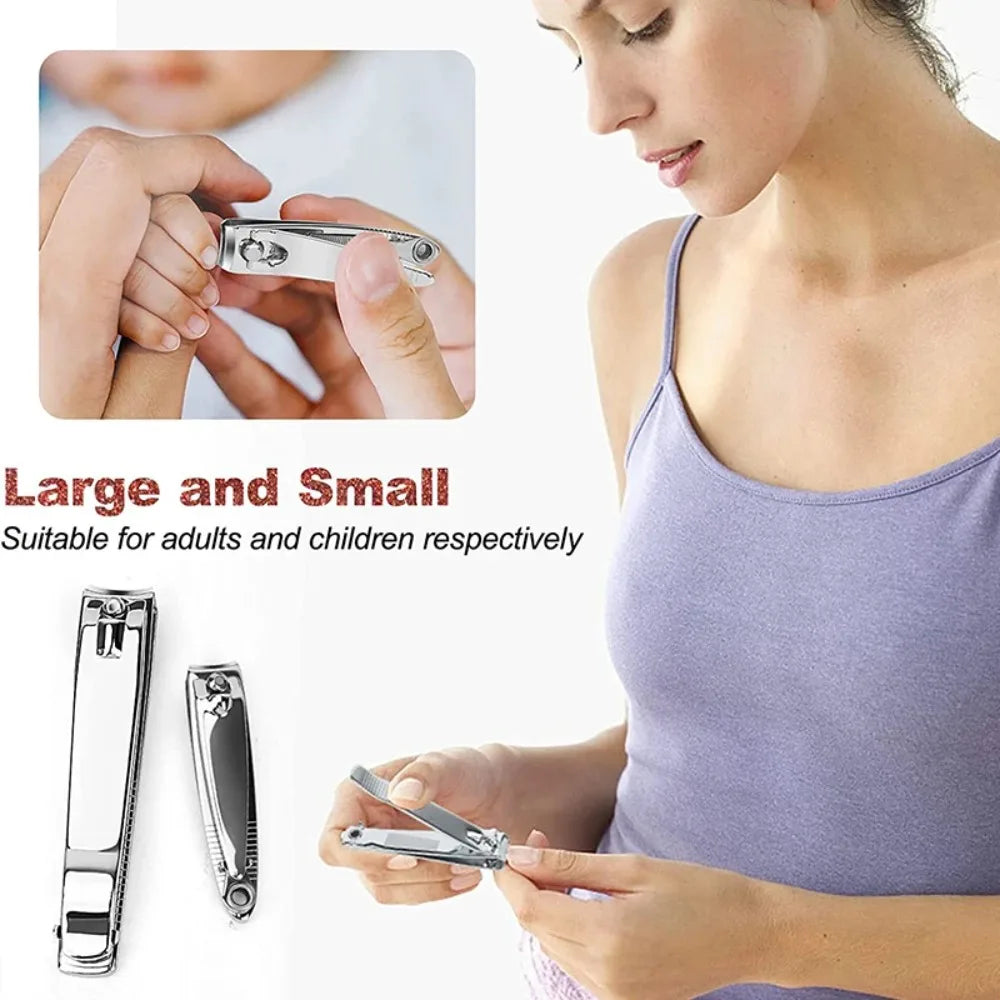 Stainless Steel Nail Clippers with Curved Cutting Edges and Keyhole Ends, One Large Clipper or Large and Small Two-Piece Options for Everyday Nail Grooming