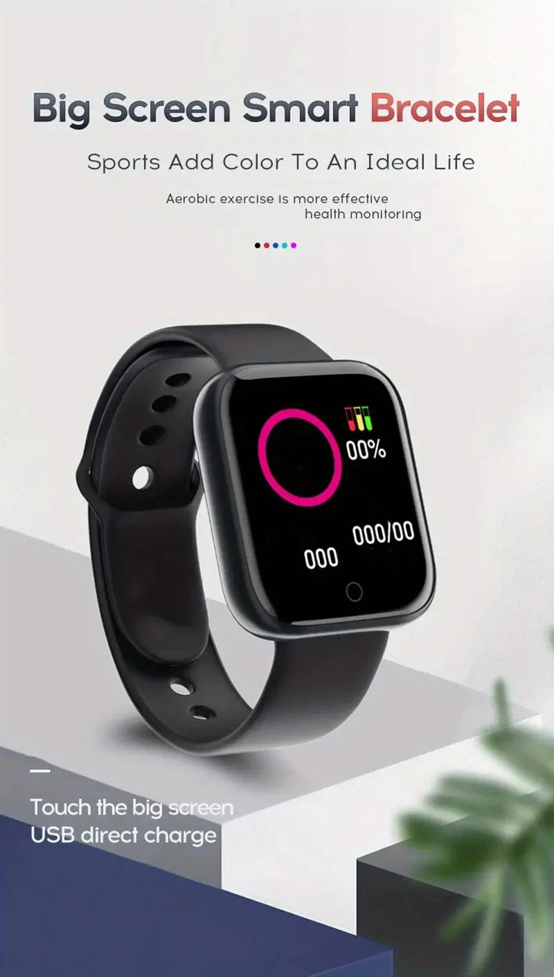 USB Charging Smart Watch with Step Counter, Music Control and Circular Touch Button, Soft Silicone Fitness Bracelet in Black, Pink, White or Silver