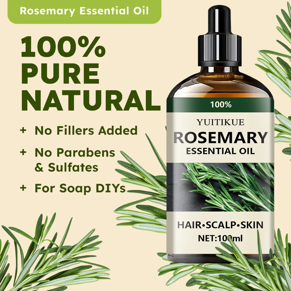 Rosemary Essential Oil for Label-Guided Aromatherapy and Cosmetic Hair, Scalp and Skin Care, At-Home Personal Grooming and Self-Care Gift Ideas