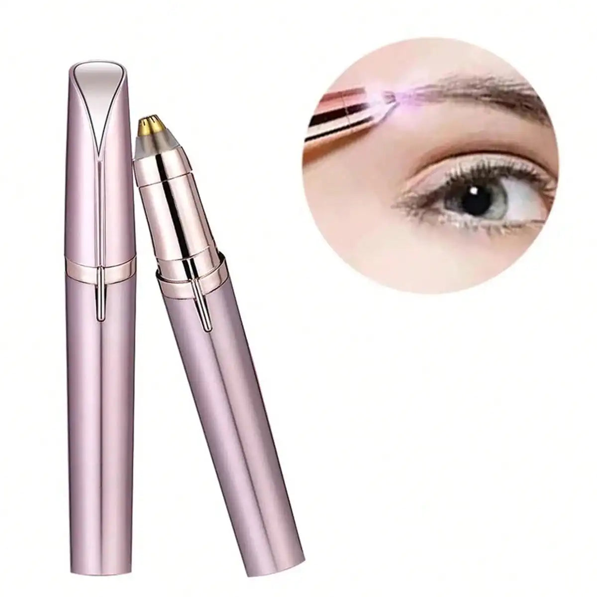 USB Rechargeable Eyebrow Trimmer in Pink Rose Gold, Compact Electric Facial Hair Grooming Tool for Brow Touch-Ups, Daily Beauty Routines and Travel