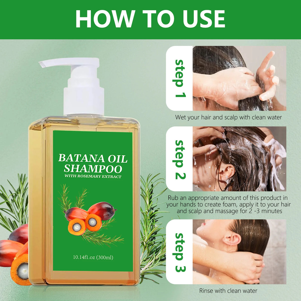 Batana Oil Shampoo Set with Listed Hair Oil, Rosemary Leaf Oil Shampoo Formula for Everyday Cleansing and Cosmetic Hair Conditioning at Home