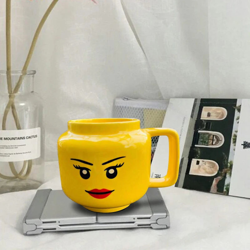 Impish Expression Mug in Porcelain, Single 250ml Cartoon Coffee, Tea and Milk Cup with A-G Design Options and Foam-Lined Box for Friends and Family Gifts