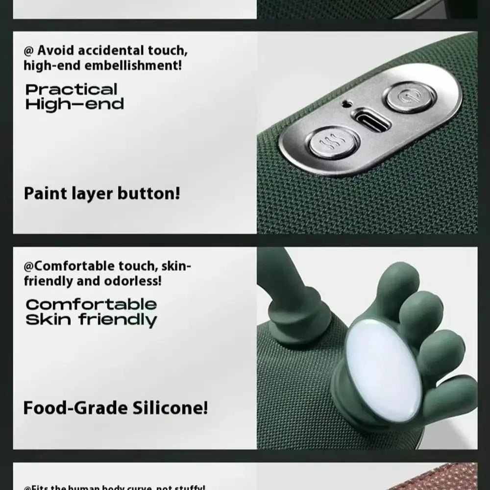 Green Rechargeable Neck and Shoulder Massager with Hands-Free Shawl Design, 3 Kneading Modes, USB Type-C Charging and 10-Minute Timer