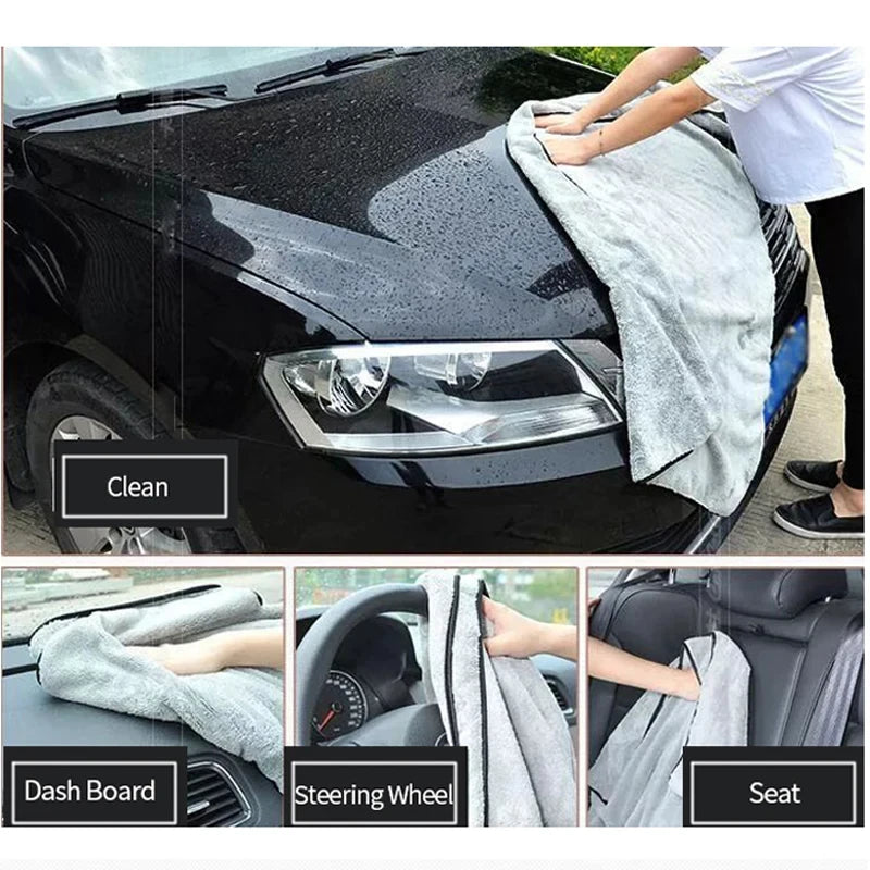 Car Drying Microfiber Towel 60 x 40cm, Single Absorbent Polyester Cleaning Cloth with Double-Sided Coral Fleece Texture for Auto Detailing and Window Care