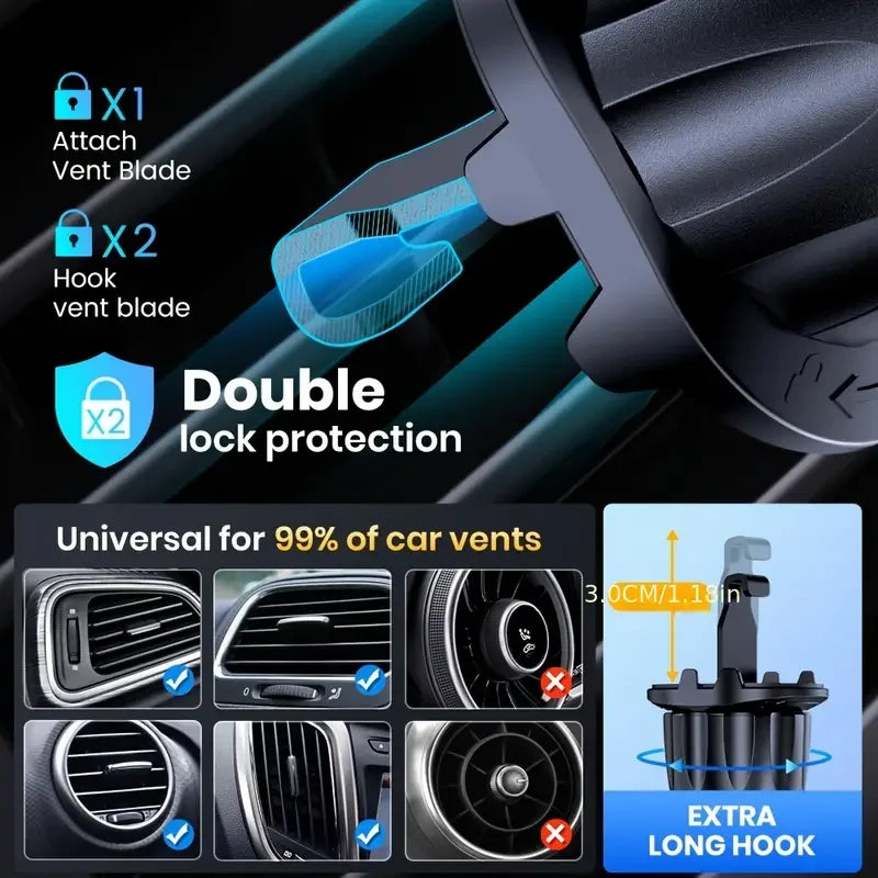 Air Vent Car Phone Holder, Black Foldable and Rotatable Mounting Bracket for Compatible Smartphones, In-Car Navigation Screen Positioning Accessory
