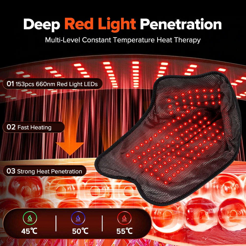 Wearable Red Light Heating Wrap Options for Wrist, Neck, Ankle and Hip, Adjustable Warmth with Model-Specific LED, Vibration and Power Features