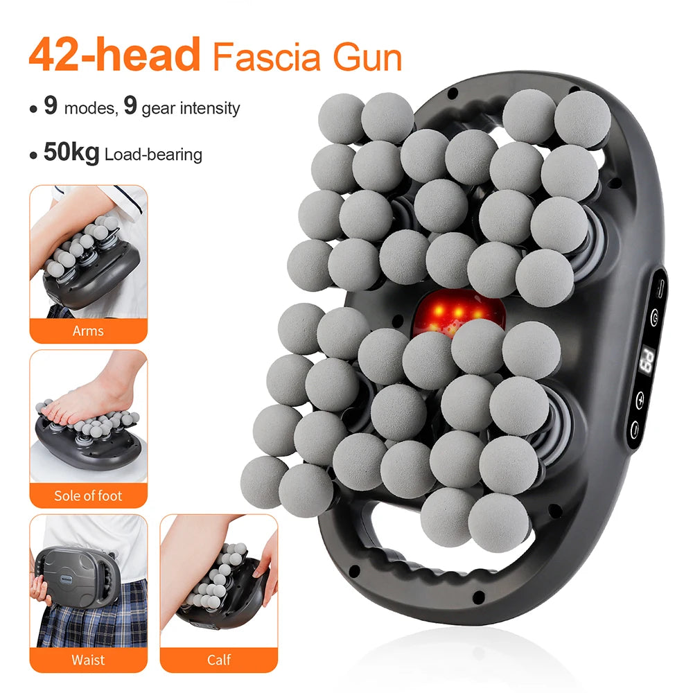 42-Head Body Massage Gun with Nine Modes and Nine Intensity Levels, Listed 2000mAh Battery, Type-C Charging and 10-Minute Timer in White or Black