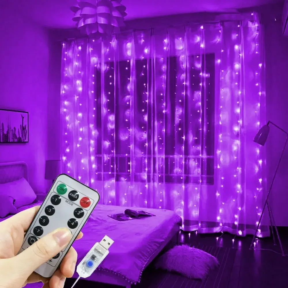 LED Curtain String Lights with Remote, USB 5V Fairy Lights with 8 Modes, Six Color Options and 100–600 LEDs for Bedroom, Wedding and Christmas Decor