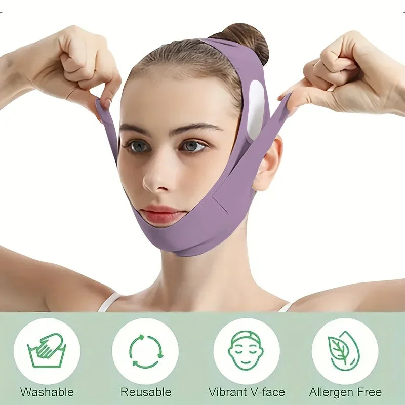 Face Lift Band with Graphene Fiber, Washable Reusable Chin and Jawline Beauty Strap for At-Home Personal Care in Green or Purple