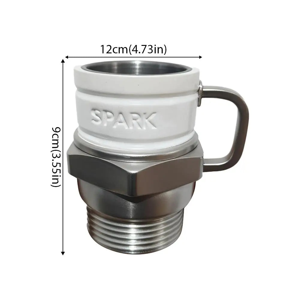 Spark Plug Coffee Mug with Resin Exterior and Stainless Steel Lining, Silvery Automotive-Themed Cup for Mechanics, Car Enthusiasts and Father's Day Gifts