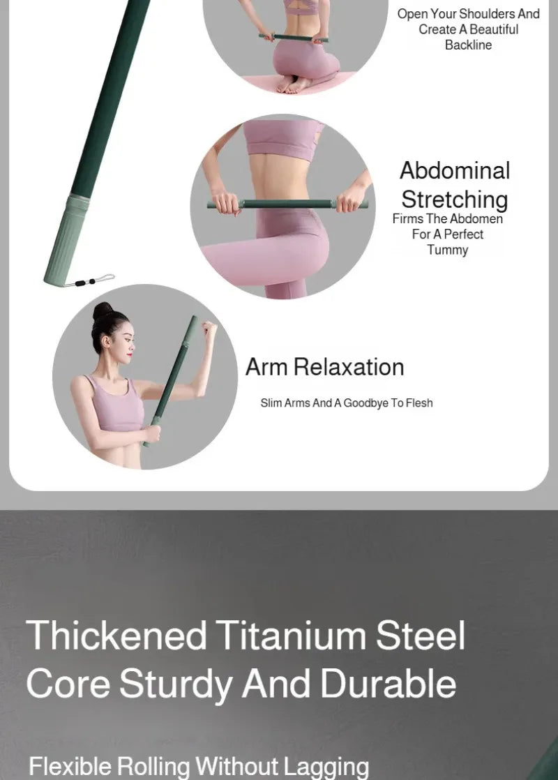 Extra Long Massage Stick for Yoga and Fitness Routines, Body Massage Tool with Back and Leg Stretching References for At-Home Relaxation