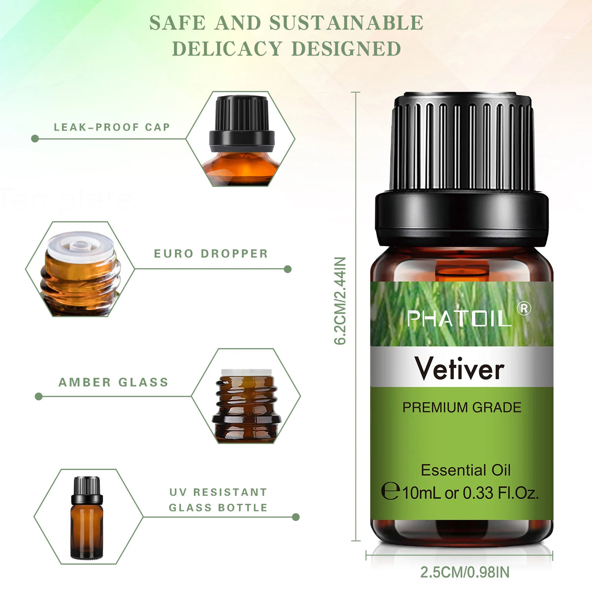10ml Aroma Oil by PHATOIL for Compatible Diffusers and Home Fragrance, Amber Bottle with Lavender, Eucalyptus, Vanilla, Peppermint and Other Scent Options