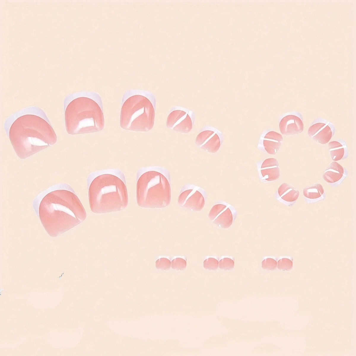 Glossy Fake Toenails with Listed 48-Piece Full-Cover Design, French-Inspired Nail Styling in Nine Color Options for Women's At-Home Pedicure and Vacation Looks