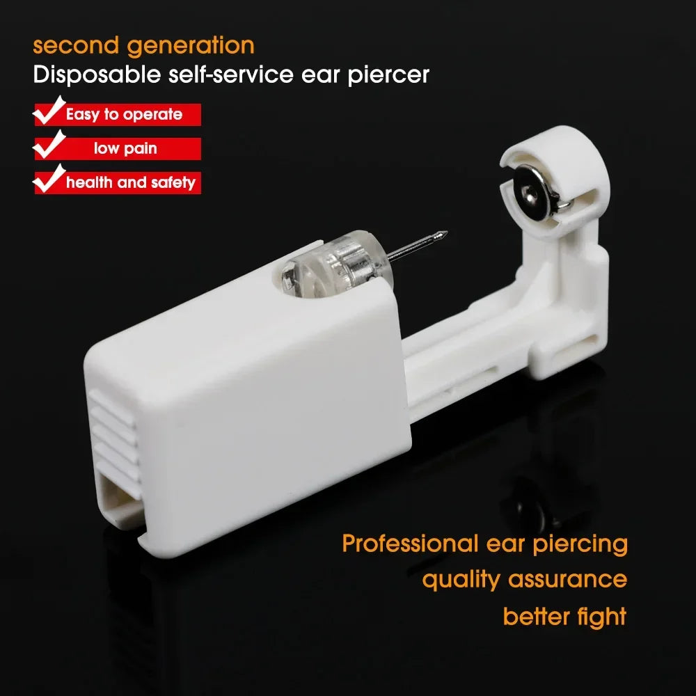 Disposable Ear Piercing Device with Built-In Earring, White Plastic and Stainless Steel Tool in Single or Multipack Options for Professional Assessment