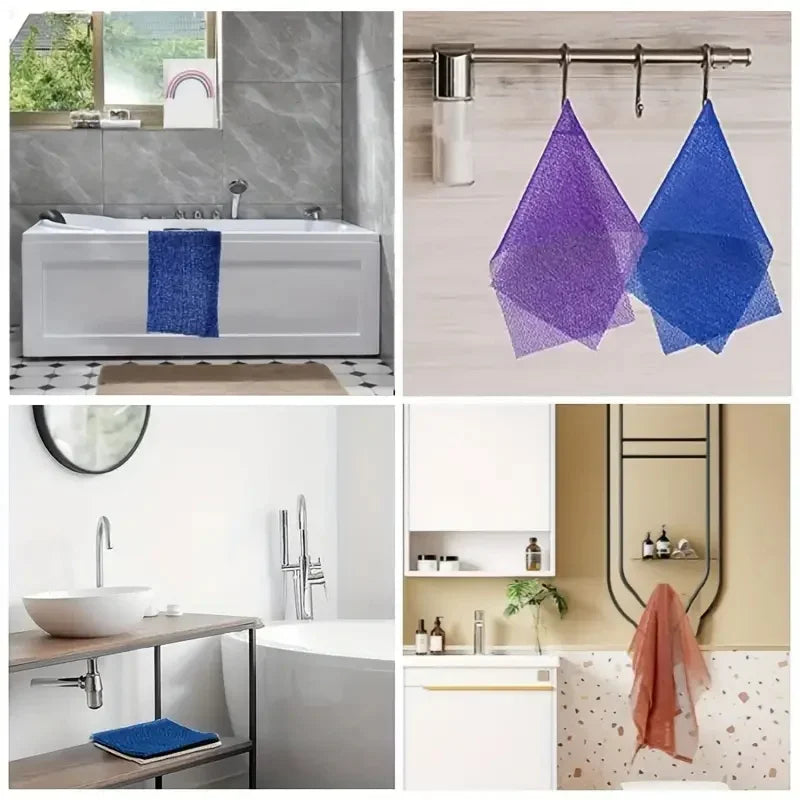 African Exfoliating Bath Sponge with Double-Sided Mesh Washcloth Texture, Single Body and Back Shower Scrubber in Seven Color Options for Home and Travel